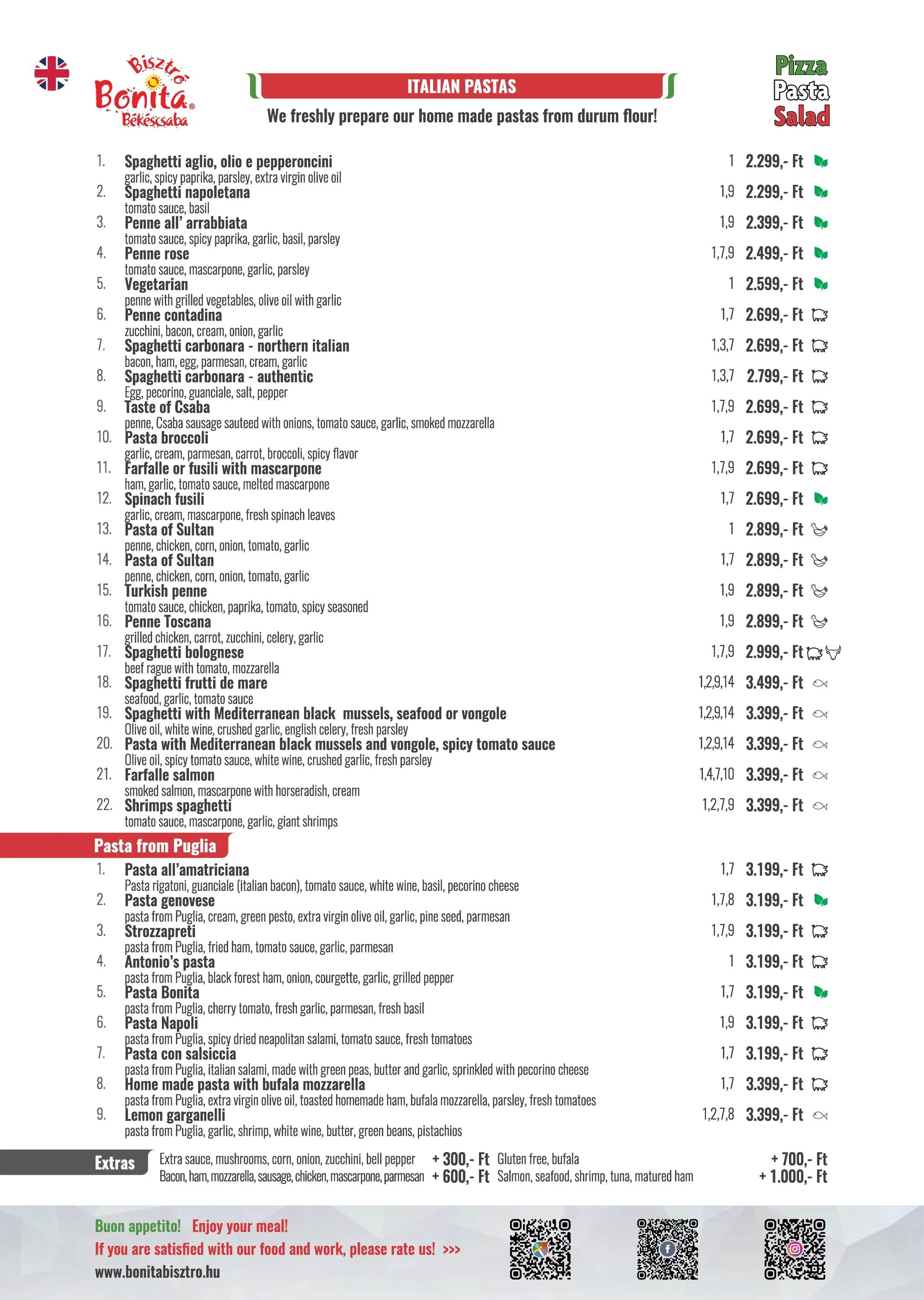 Bonita Bisztró Békéscsaba – menu page 9.
