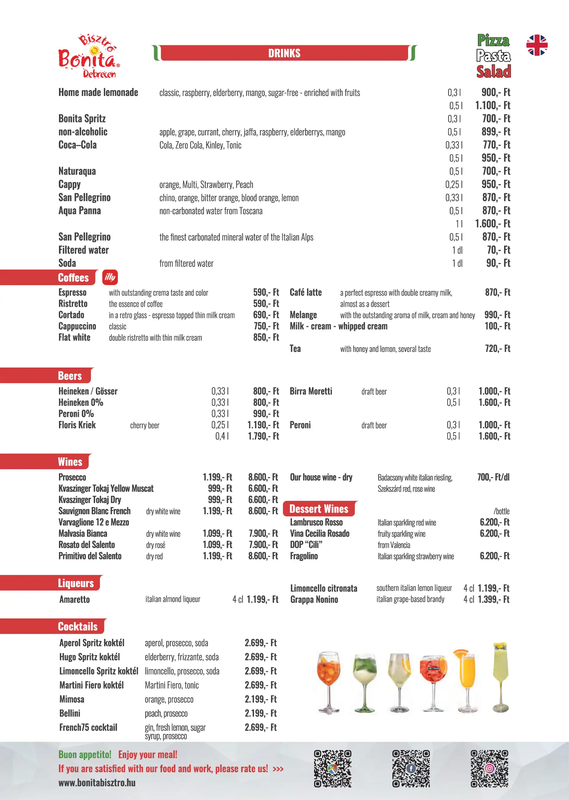 Bonita Bisztró Debrecen – menu page 22.