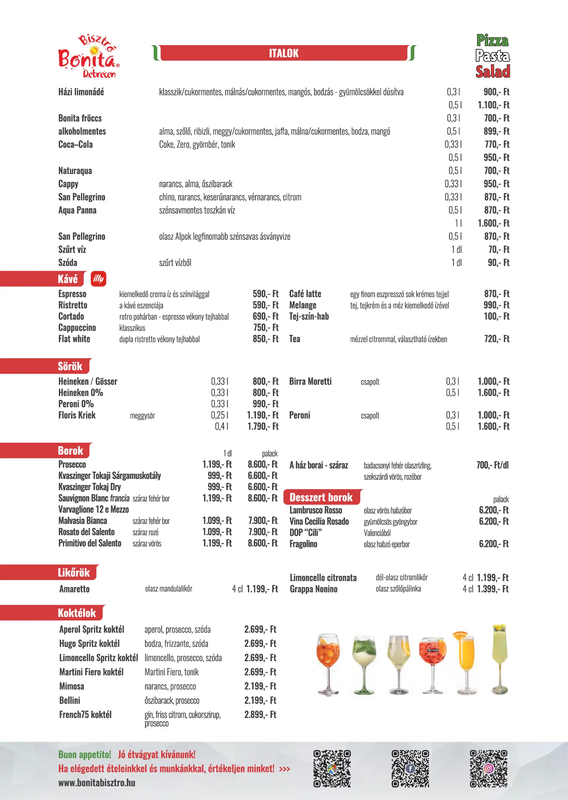 Bonita Bisztró Debrecen – étlap oldal 13.