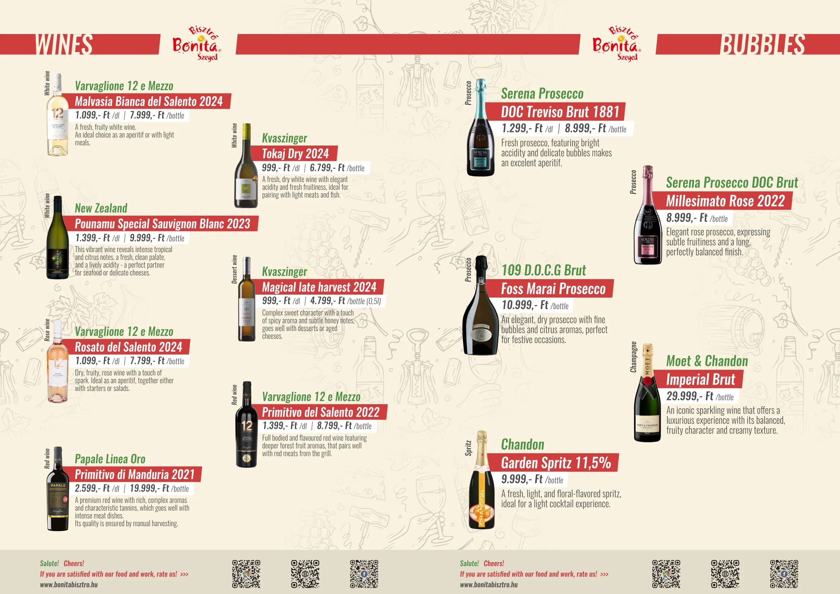 Bonita Bisztró Szeged – menu page 1.
