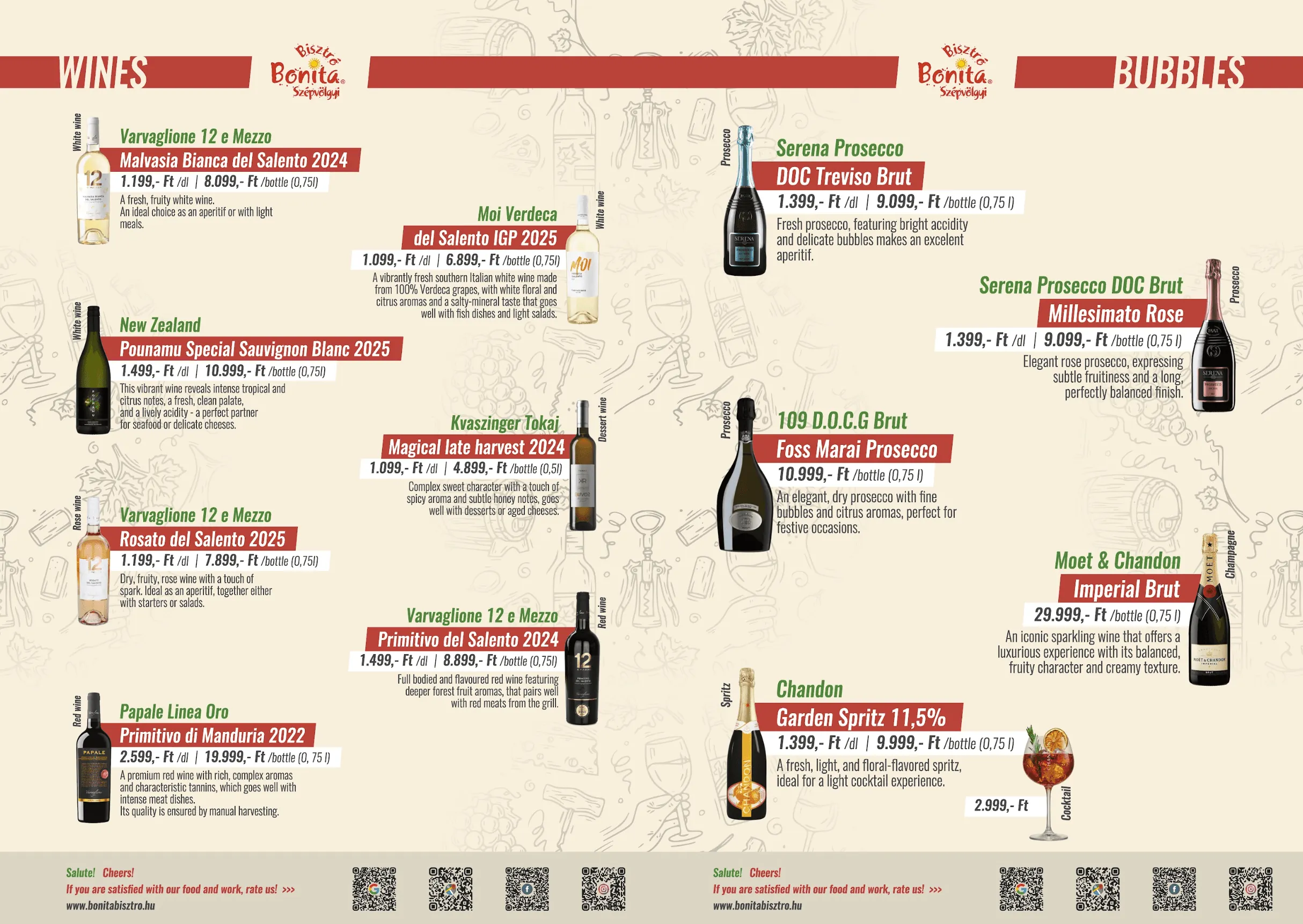 Bonita Bisztró Szépvölgyi út – menu page 1.