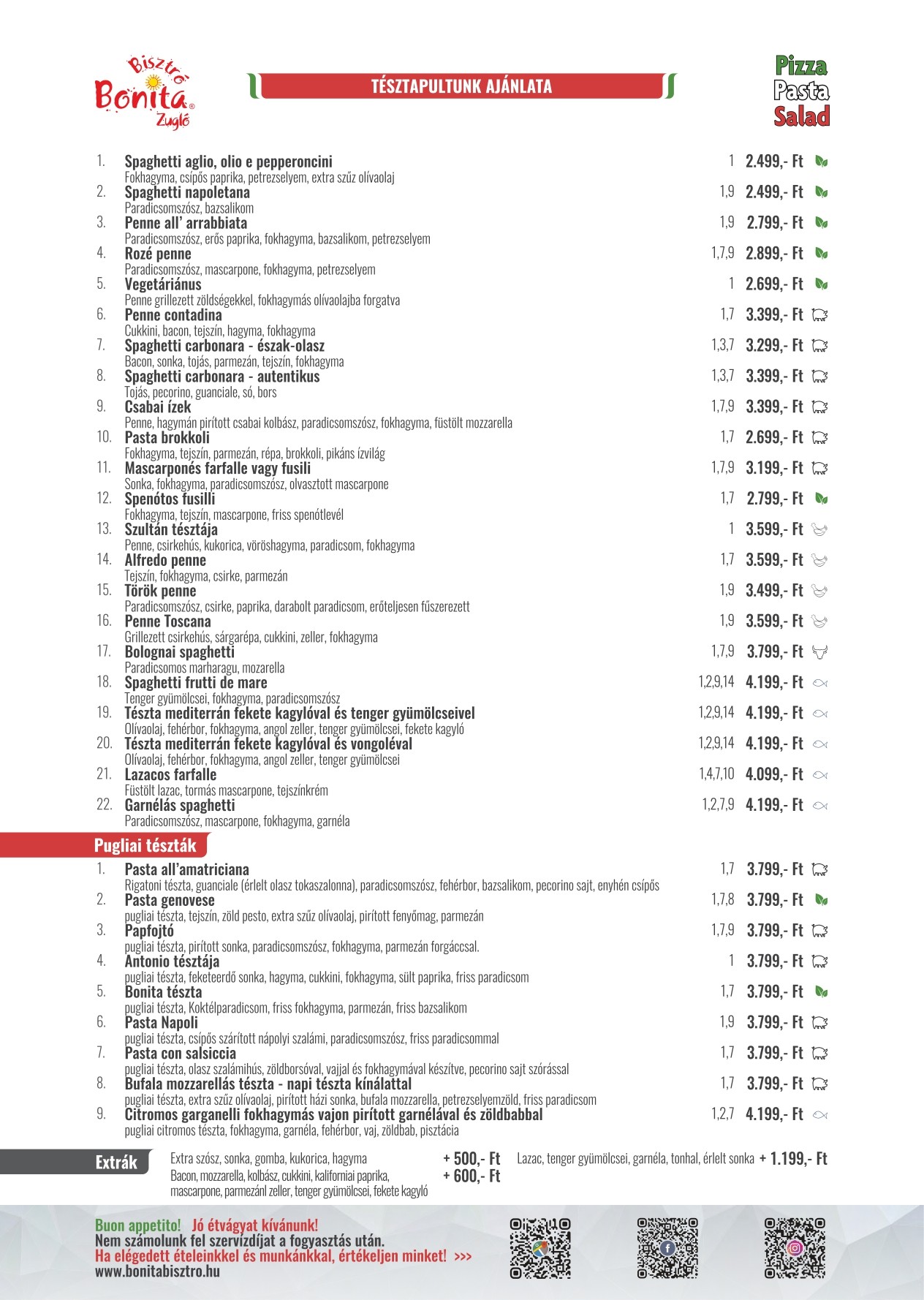 Bonita Bisztró XIV. Zugló – étlap oldal 5.