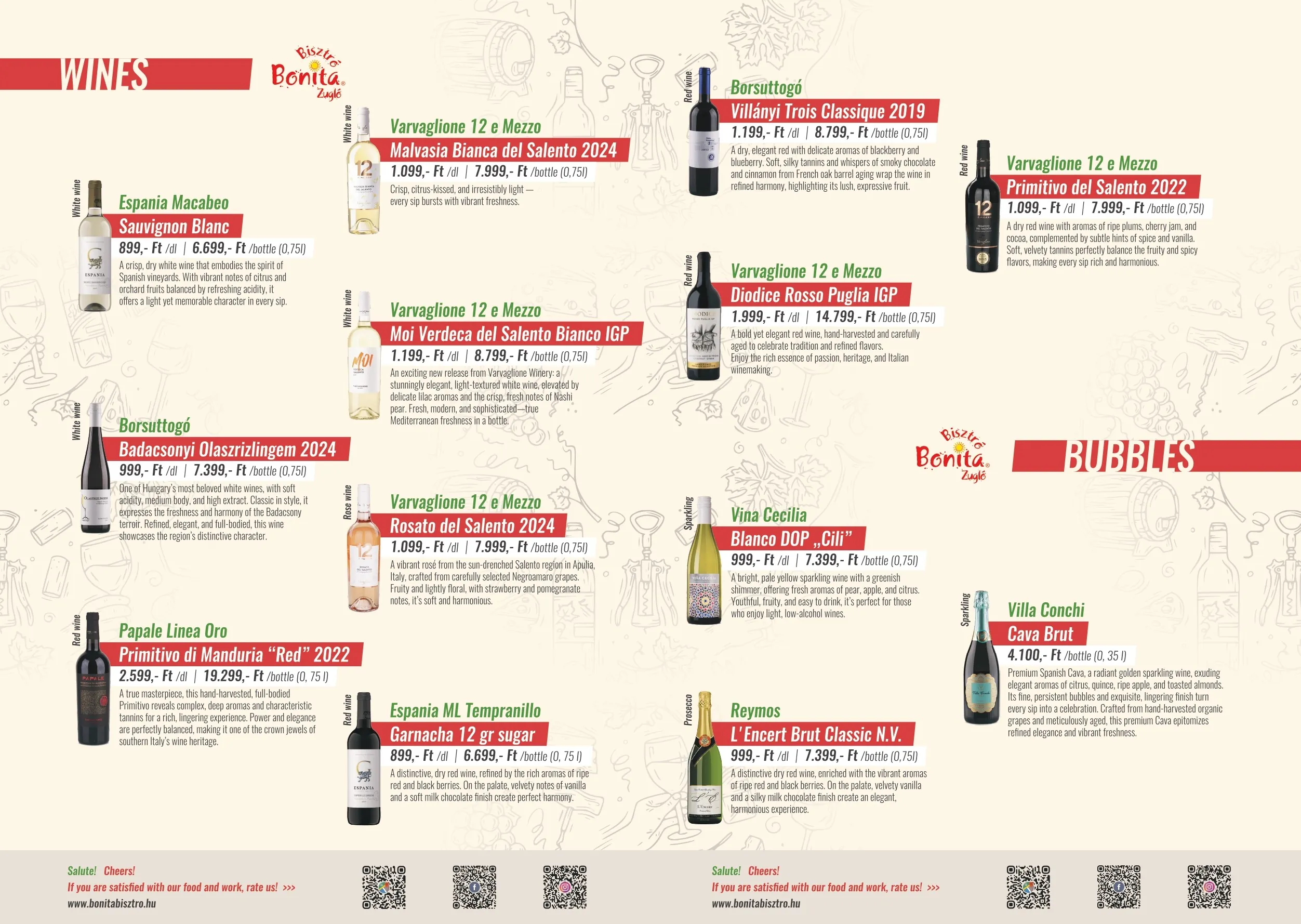 Bonita Bisztró XIV. Zugló – menu page 1.